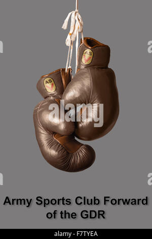 old Boxing Gloves in the Color of former socialist german Army Sports Club Stock Photo