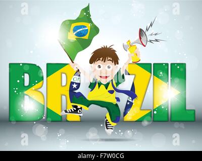 Brazil Sport Fan with Flag and Horn Stock Vector