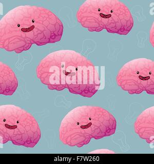 Brainstorn happy brain seamless pattern Stock Vector