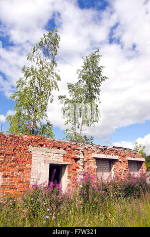 Old and Weathered Abandoned Uninhabited Brick Residential Building with ...