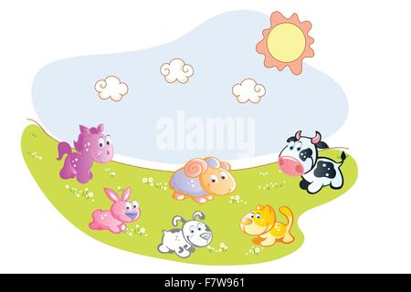 farm animals in the garden Stock Vector