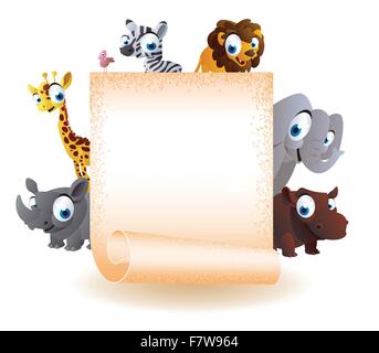 Cartoon wild animal with blank board in the jungle Stock Vector Image ...
