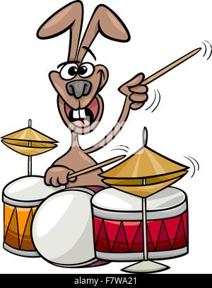 bunny playing drums cartoon illustration Stock Vector