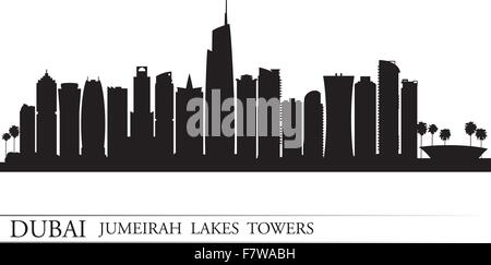 Dubai Jumeirah Lakes Towers skyline silhouette background Stock Vector