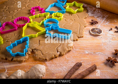 Rolled out dough for gingerbread Christmas homemade cakes Stock Photo