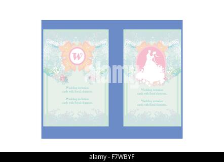 Wedding invitation cards with floral elements. Stock Vector