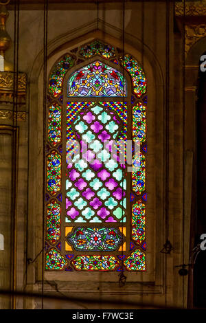 Stained Glass Window of Sultan Ahmed Mosque (Blue Mosque), Istanbul, Turkey Stock Photo