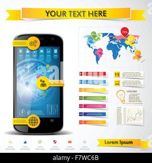 Infographic with a touch screen smartphone Stock Vector