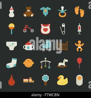 Baby icons with black background Stock Vector