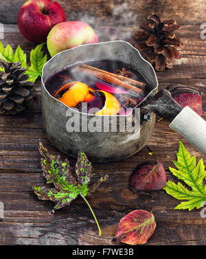 Hovering pot of sangria in the autumn still life Stock Photo