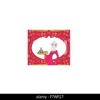 Abstract frame with sushi and geisha Stock Vector