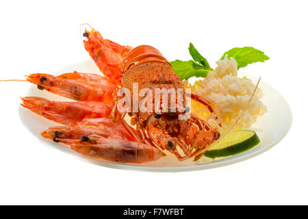 Spiny lobster, shrimps and rice Stock Photo - Alamy