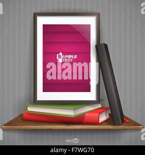 Wood Shelf With Photo Frame Stock Vector