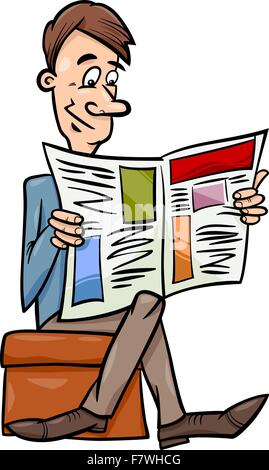 man with newspaper cartoon illustration Stock Vector