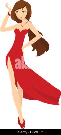 slender long haired girl in red Stock Vector