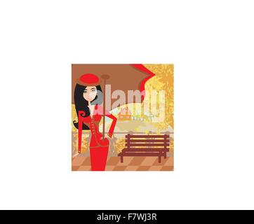 walk in autumn day Stock Vector