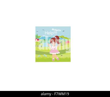 girl runs away from mosquitoes Stock Vector