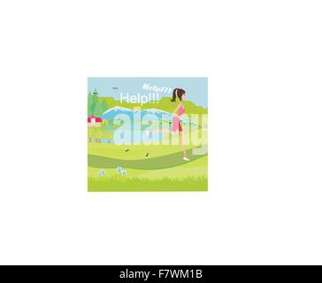 girl runs away from mosquitoes Stock Vector