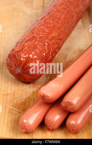 Sausage: Vienna Sausage (Hot Dog). Kielbasa krakowska sucha. Stock Photo