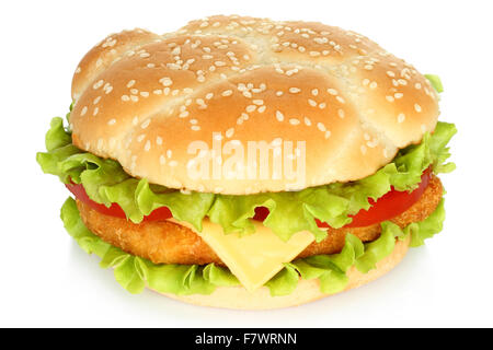 Big chicken burger on white background Stock Photo