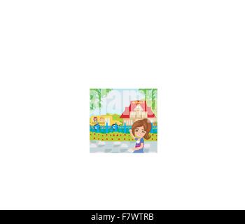 girl going to school Stock Vector