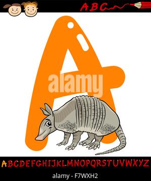 letter a for armadillo cartoon illustration Stock Vector