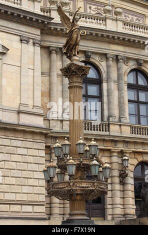 Artistic street lamp in front of the Opera House of Prague Stock Photo