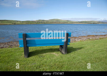 Bench, Portmagee; Ring of Kerry with Valentia Island behind, Ireland ...