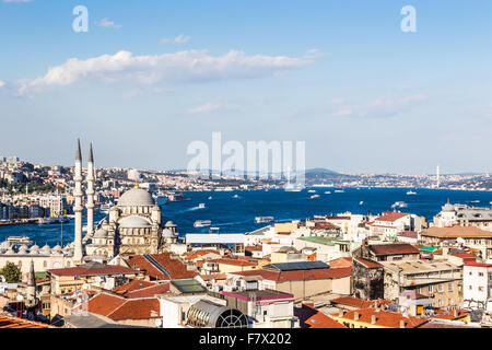 Aerial panoramic view over the Bosphorus river and Istanbul Turkey from ...