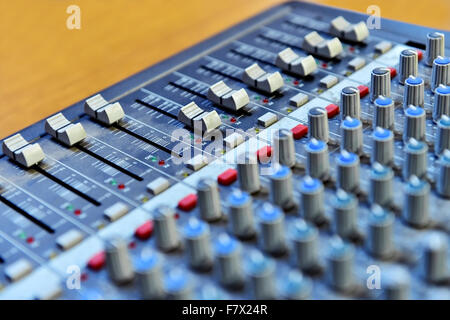 Detail with adjusting knobs on a professional audio mixer Stock Photo