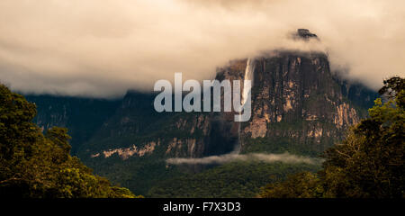 Clouds over Angel falls, Canaima National Park, Gran Sabana,  Venezuela Stock Photo