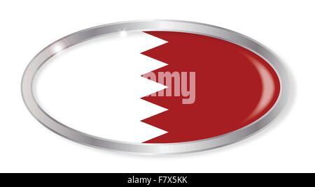 Oval silver button with the Bahrain flag isolated on a white background Stock Vector