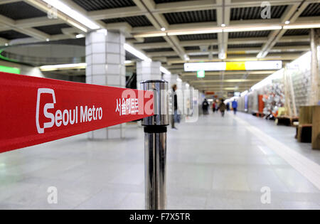 Seoul - November 11, 2015 : Sign in the Metropolitan Subway of Seoul, one of the world most heavily used underground system Stock Photo