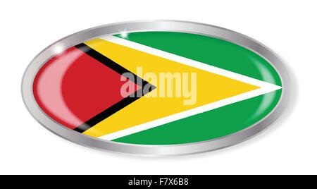 Oval silver button with the Guyana flag isolated on a white background Stock Vector