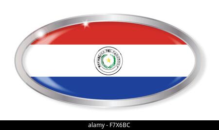Oval silver button with the Paraguay flag isolated on a white background Stock Vector