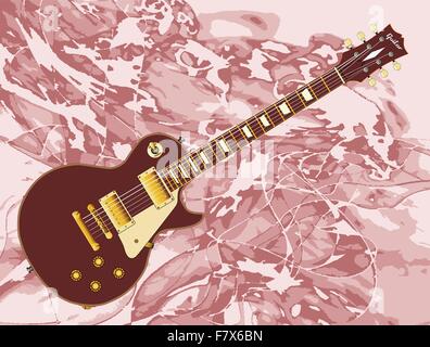 Classic  solid blues electric guitar over an abstract background of pink Stock Vector