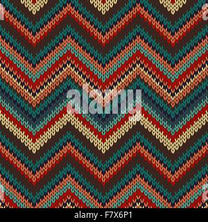 Style Seamless Knitted Pattern. Red Blue Brown Yellow Orange Col Stock Vector