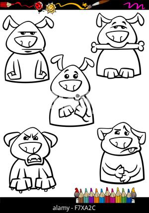 dog emotion set cartoon coloring page Stock Vector