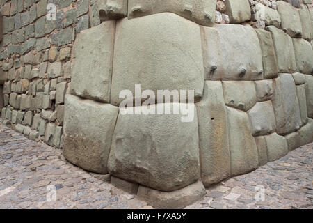 Inca walls of the ancient palace of Inca Roca, today archbishop's palace. Cuzco Stock Photo