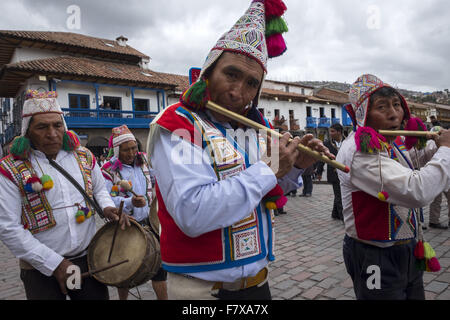 Members of associations participating in the festival of Qoyllur Riti, attend the official launch of the celebration in Cuzco Stock Photo