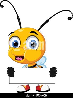 little bee cartoon holding blank board Stock Vector