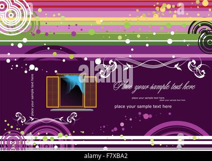 Purple doted  background with window image and place for text. V Stock Vector