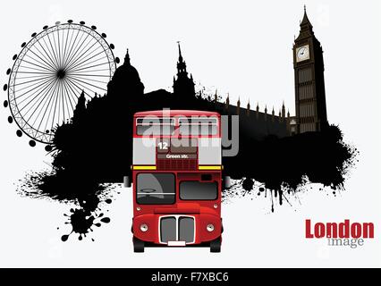 Grunge London images with buses image. Vector illustration Stock Vector