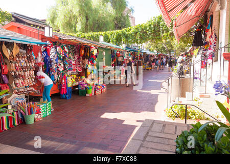 Street Market in Los Angeles market booths on Olvera Street in Los Angeles Plaza Historic District, Los Angeles, California, USA Stock Photo