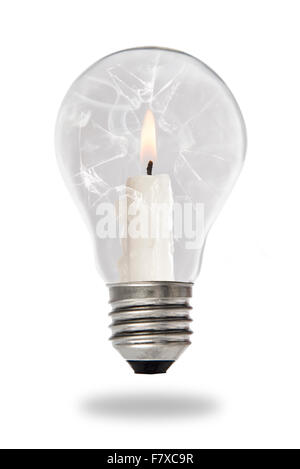 Candle lit steaming inside a tungsten bulb type Stock Photo