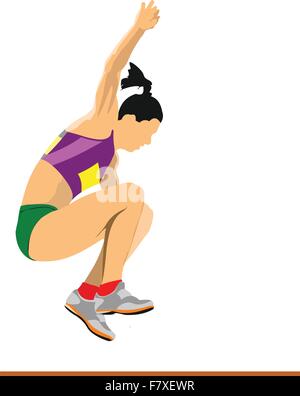 Woman athlete on the Long jump competition. Vector illustration Stock Vector
