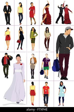 Collection of man and women silhouettes over white background. V Stock Vector