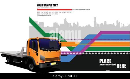 Abstract hi-tech background with orange lorry image. Vector illu Stock Vector