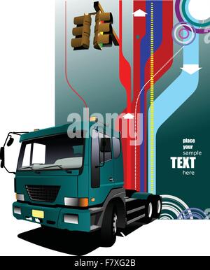 Abstract hi-tech background with green lorry image. Vector illus Stock Vector