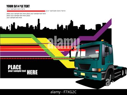 Abstract hi-tech background with green lorry image. Vector illus Stock Vector